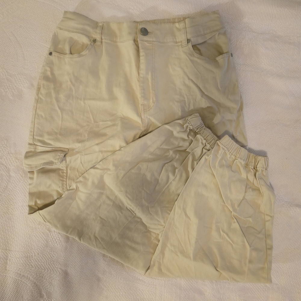 d. jeans Light Beige Wide-Leg Cargo Parachute Trousers Cargo Pocket Size 12